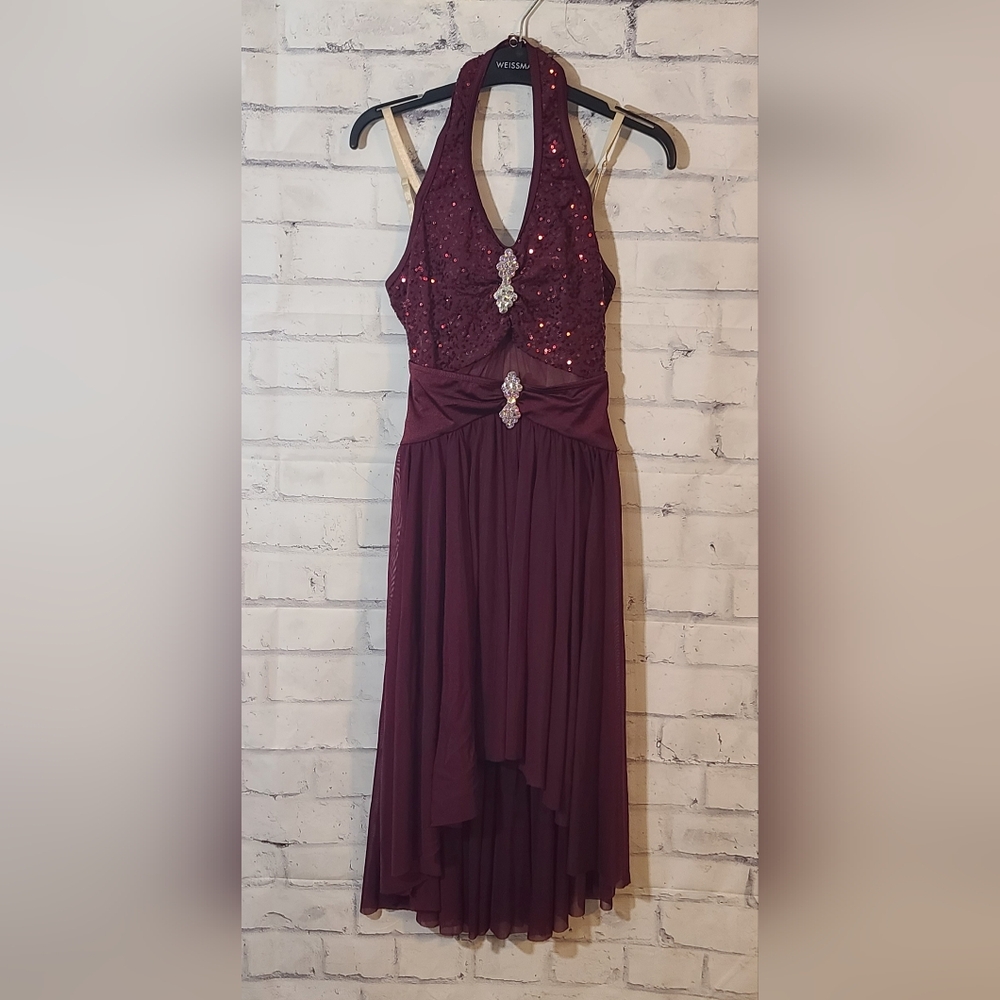 Weissman Dance Lyrical Maroon Sequin Rhinestone Dress Women's Small